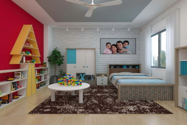 A multifuntional kids Bedroom with a play area